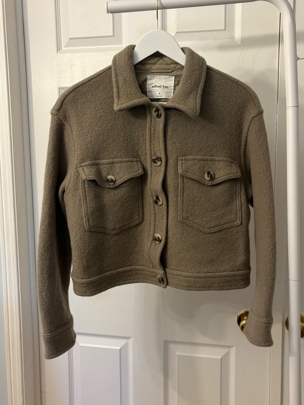 Aritzia Wilfred Free Taupe Wool Blend Button Front Cropped Jacket Size Medium